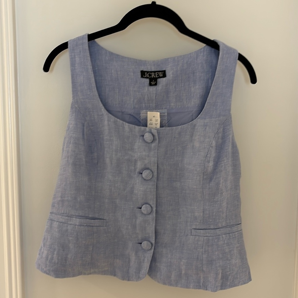 Blue Scoop-neck Linen Vest Top